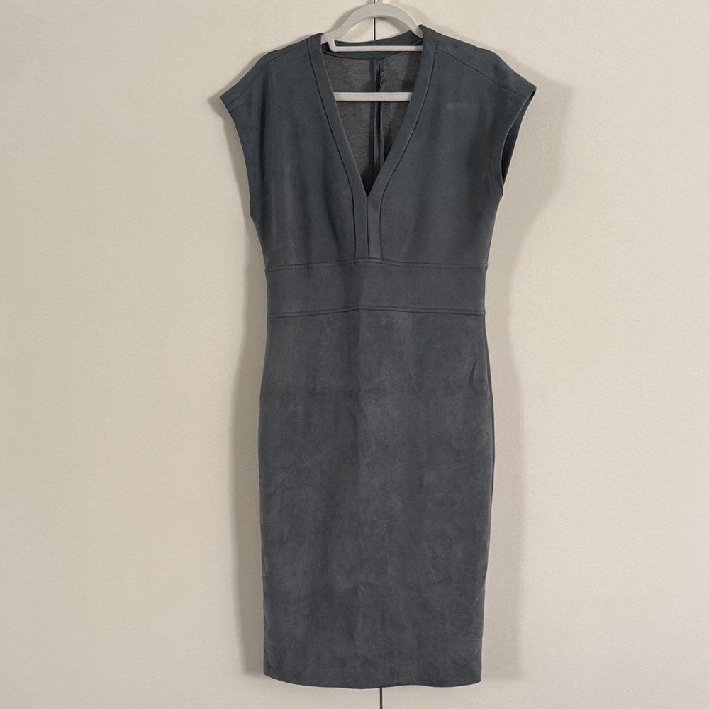 Structured V-Neck Sheath Dress in Charcoal